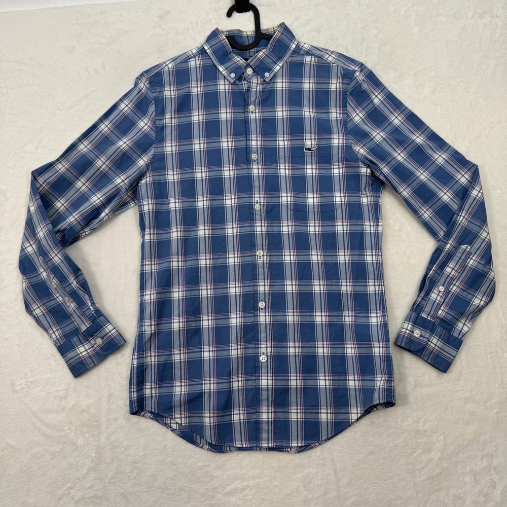 Vineyard Vines Shirt Mens XS Blue Plaid Tucker Slim Fit Cotton Stretch Whale